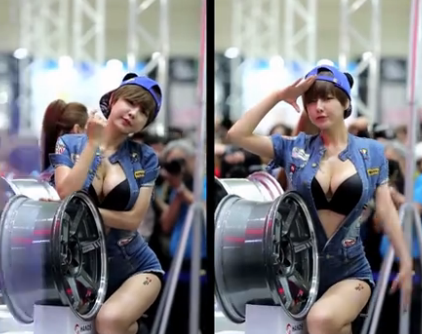 韩国车模 性感胸猛的短发美女