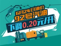 6月24日0时：92号汽油下调0.20元/升
