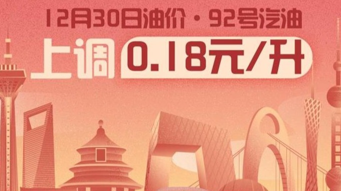 12月30日24时：92号汽油上调0.18元/升