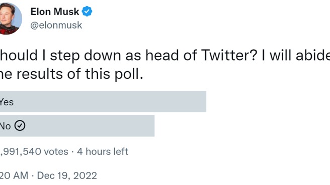 马斯克犹豫是否卸任推特CEO，结果将取决于推特用户投票
