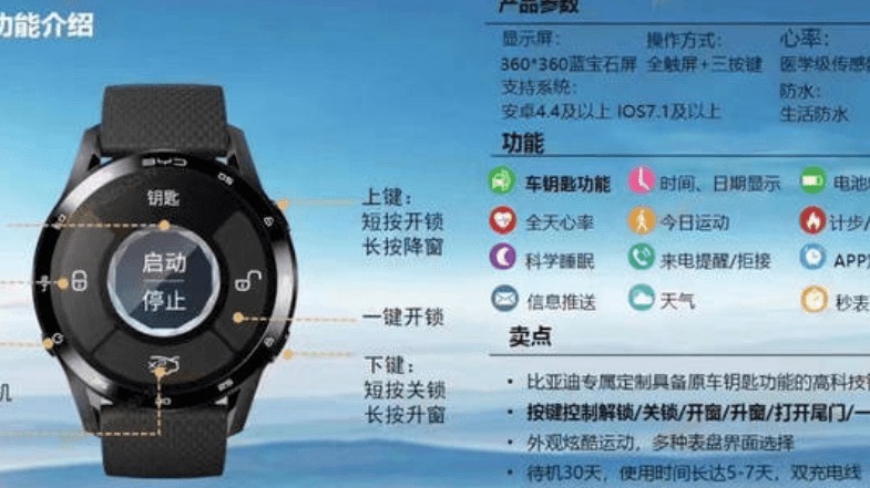 比亚迪智能手表配置信息曝光 支持车辆控制