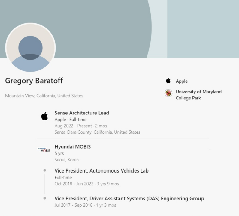 苹果汽车项目再添一员大将，聘请现代摩比斯前高管负责传感架构